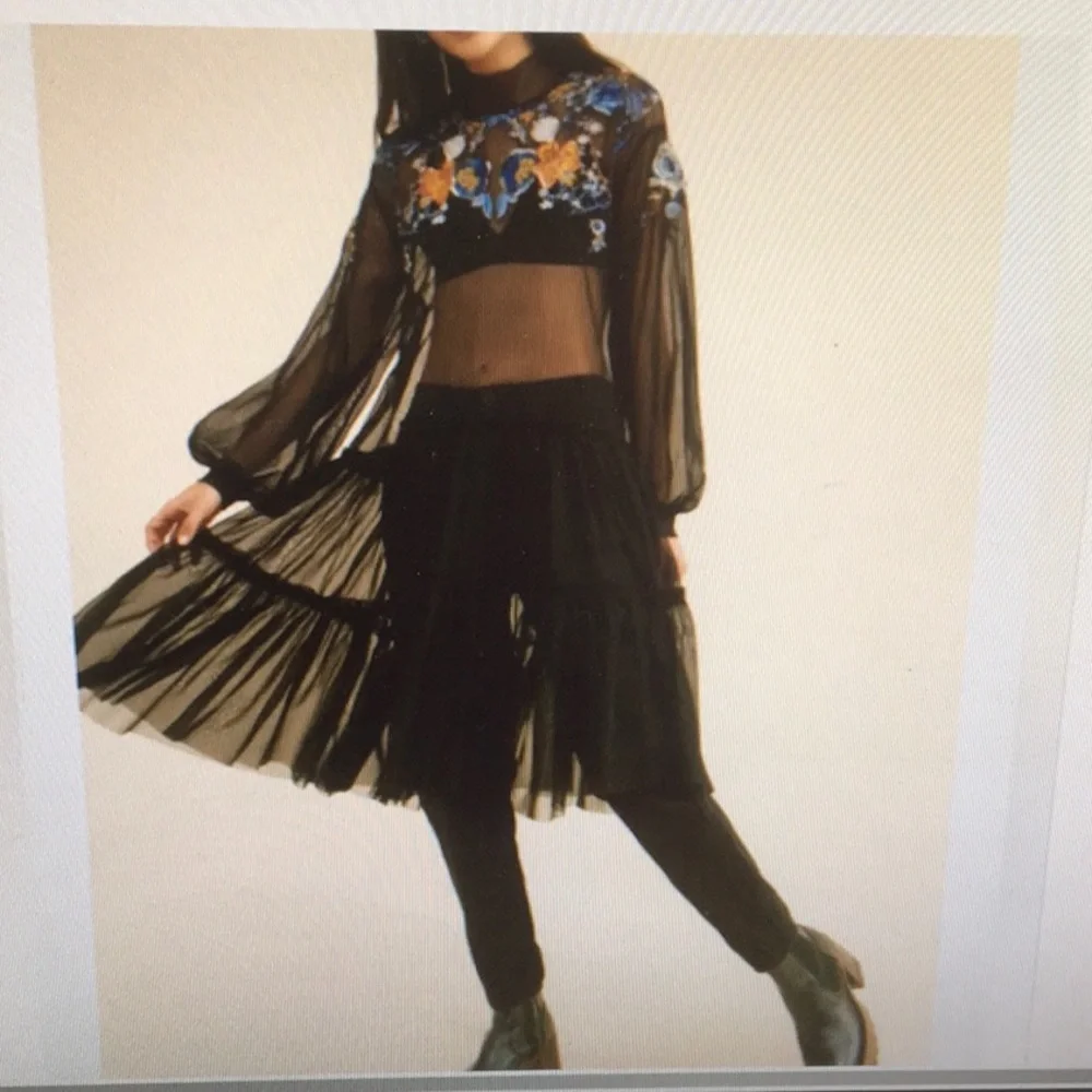 FP/BLACK-“SHEER DELIGHT”HIGH NECK EMBROIDERED SEQUIN MIDI DRESS